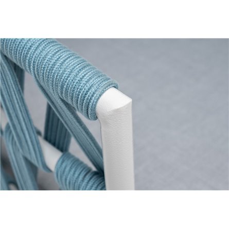 "Диего" кресло плетеное из роупа, каркас алюминий светло-серый (RAL7035) муар, роуп бирюзовый круглый, ткань светло-серая