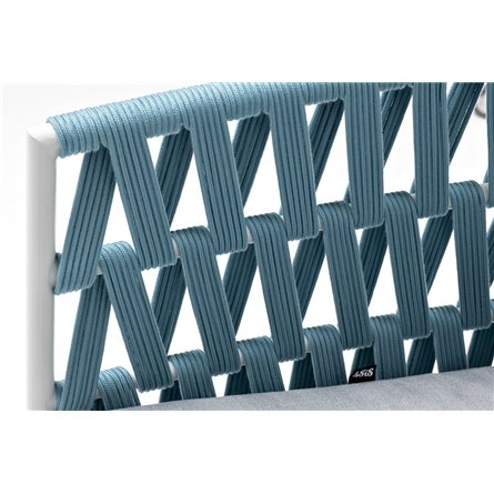 "Диего" кресло плетеное из роупа, каркас алюминий светло-серый (RAL7035) муар, роуп бирюзовый круглый, ткань светло-серая