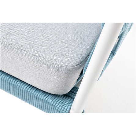 "Диего" кресло плетеное из роупа, каркас алюминий светло-серый (RAL7035) муар, роуп бирюзовый круглый, ткань светло-серая