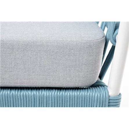 "Диего" кресло плетеное из роупа, каркас алюминий светло-серый (RAL7035) муар, роуп бирюзовый круглый, ткань светло-серая