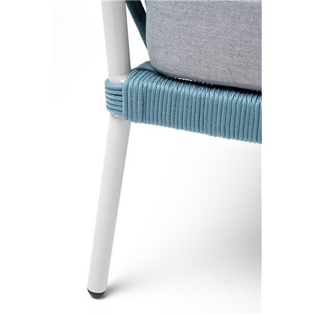 "Диего" кресло плетеное из роупа, каркас алюминий светло-серый (RAL7035) муар, роуп бирюзовый круглый, ткань светло-серая