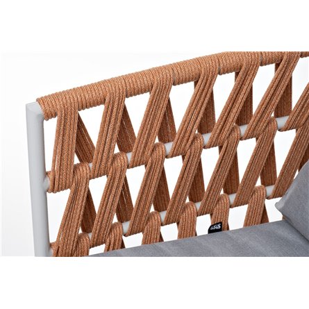 "Диего" кресло плетеное из роупа, каркас алюминий светло-серый (RAL7035) муар, роуп оранжевый меланж круглый, ткань светло-серая