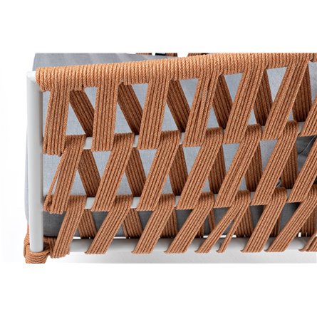 "Диего" кресло плетеное из роупа, каркас алюминий светло-серый (RAL7035) муар, роуп оранжевый меланж круглый, ткань светло-серая