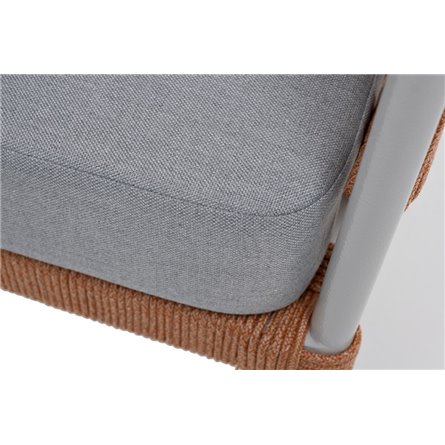 "Диего" кресло плетеное из роупа, каркас алюминий светло-серый (RAL7035) муар, роуп оранжевый меланж круглый, ткань светло-серая