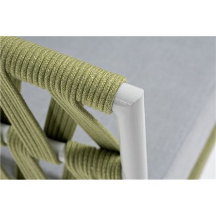 "Диего" кресло плетеное из роупа, каркас алюминий светло-серый (RAL7035) муар, роуп салатовый меланж круглый, ткань светло-серая