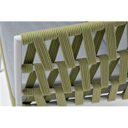 "Диего" кресло плетеное из роупа, каркас алюминий светло-серый (RAL7035) муар, роуп салатовый меланж круглый, ткань светло-серая