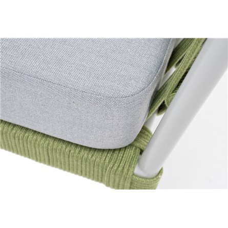 "Диего" кресло плетеное из роупа, каркас алюминий светло-серый (RAL7035) муар, роуп салатовый меланж круглый, ткань светло-серая