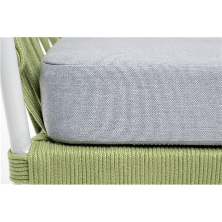 "Диего" кресло плетеное из роупа, каркас алюминий светло-серый (RAL7035) муар, роуп салатовый меланж круглый, ткань светло-серая