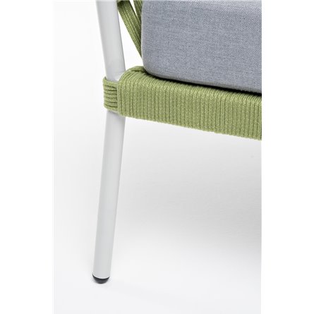 "Диего" кресло плетеное из роупа, каркас алюминий светло-серый (RAL7035) муар, роуп салатовый меланж круглый, ткань светло-серая