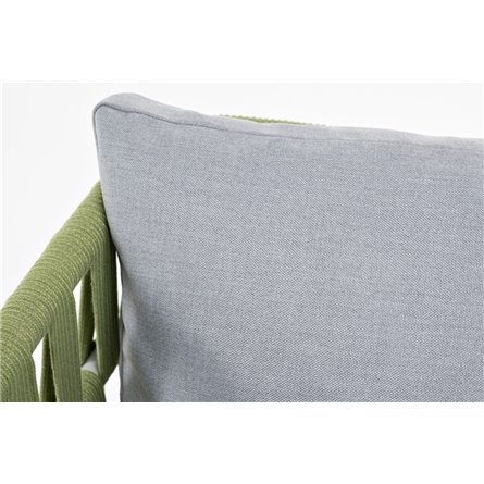 "Диего" кресло плетеное из роупа, каркас алюминий светло-серый (RAL7035) муар, роуп салатовый меланж круглый, ткань светло-серая