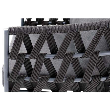 "Диего" кресло плетеное из роупа, каркас алюминий темно-серый (RAL7024) муар, роуп темно-серый круглый, ткань темно-серая 027