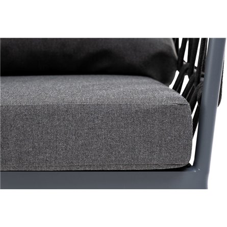 "Диего" кресло плетеное из роупа, каркас алюминий темно-серый (RAL7024) муар, роуп темно-серый круглый, ткань темно-серая 027