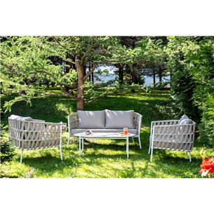 "Диего" лаунж-зона 4-местная плетеная из роупа (веревки), каркас алюминиевый белый, роуп бежевый