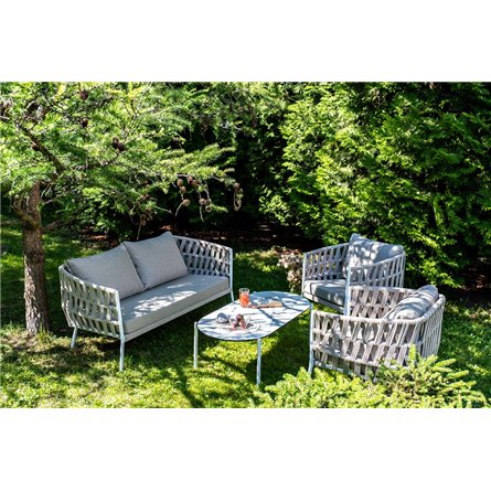 "Диего" лаунж-зона 4-местная плетеная из роупа (веревки), каркас алюминиевый белый, роуп бежевый