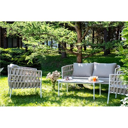 "Форли" лаунж-зона 4-местная плетеная из роупа (веревки), каркас алюминиевый светло-серый, роуп серо-коричневый