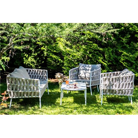 "Форли" лаунж-зона 4-местная плетеная из роупа (веревки), каркас алюминиевый светло-серый, роуп серо-коричневый