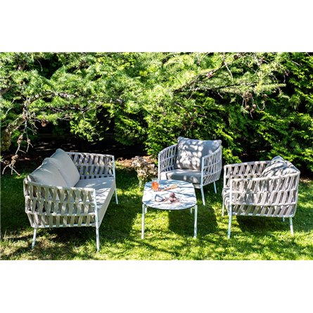 "Форли" лаунж-зона 4-местная плетеная из роупа (веревки), каркас алюминиевый светло-серый, роуп серо-коричневый