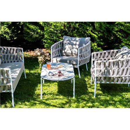 "Форли" лаунж-зона 4-местная плетеная из роупа (веревки), каркас алюминиевый светло-серый, роуп серо-коричневый