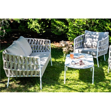 "Форли" лаунж-зона 4-местная плетеная из роупа (веревки), каркас алюминиевый светло-серый, роуп серо-коричневый