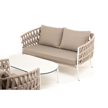 "Форли" лаунж-зона 4-местная плетеная из роупа (веревки), каркас алюминиевый светло-серый, роуп серо-коричневый