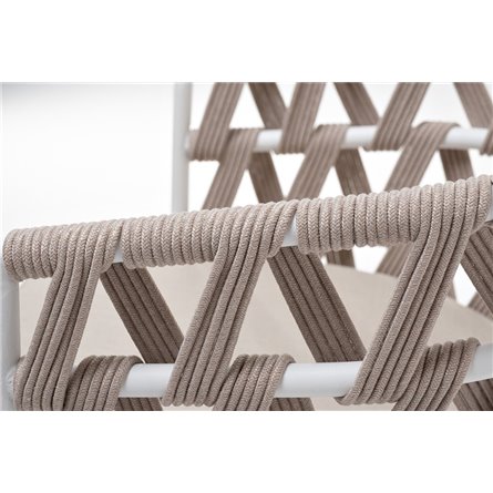 "Диего" стул плетеный из роупа, каркас из стали белый муар, роуп бежевый круглый, ткань бежевая 052