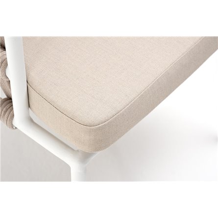 "Диего" стул плетеный из роупа, каркас из стали белый муар, роуп бежевый круглый, ткань бежевая 052