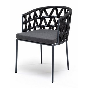 "Диего" стул плетеный из роупа, каркас из стали серый (RAL7022) муар, роуп темно-серый круглый, ткань темно-серая 027