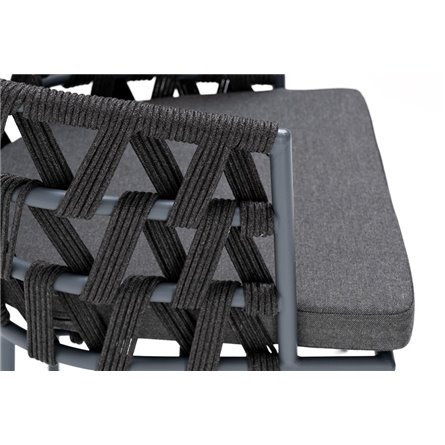 "Диего" стул плетеный из роупа, каркас из стали серый (RAL7022) муар, роуп темно-серый круглый, ткань темно-серая 027