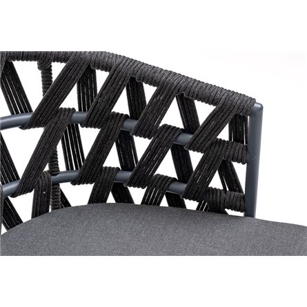 "Диего" стул плетеный из роупа, каркас из стали серый (RAL7022) муар, роуп темно-серый круглый, ткань темно-серая 027