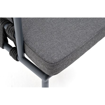 "Диего" стул плетеный из роупа, каркас из стали серый (RAL7022) муар, роуп темно-серый круглый, ткань темно-серая 027