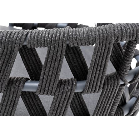 "Диего" стул плетеный из роупа, каркас из стали серый (RAL7022) муар, роуп темно-серый круглый, ткань темно-серая 027