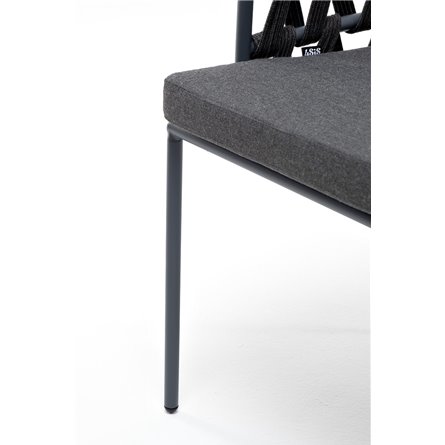 "Диего" стул плетеный из роупа, каркас из стали серый (RAL7022) муар, роуп темно-серый круглый, ткань темно-серая 027