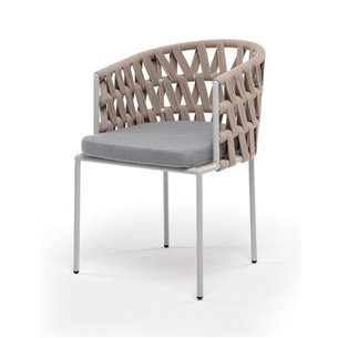 "Диего" стул плетеный из роупа, каркас из стали светло-серый (RAL7035) муар, роуп бежевый круглый, ткань светло-серая