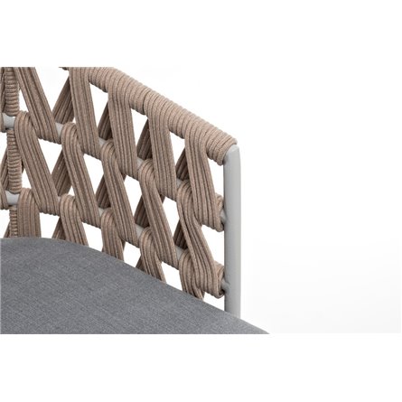 "Диего" стул плетеный из роупа, каркас из стали светло-серый (RAL7035) муар, роуп бежевый круглый, ткань светло-серая