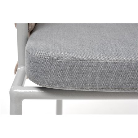 "Диего" стул плетеный из роупа, каркас из стали светло-серый (RAL7035) муар, роуп бежевый круглый, ткань светло-серая