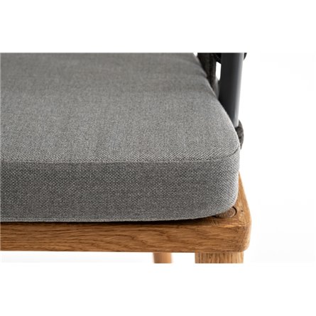 "Диего" стул плетеный из роупа, основание дуб, роуп темно-серый круглый, ткань серая 