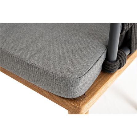 "Диего" стул плетеный из роупа, основание дуб, роуп темно-серый круглый, ткань серая 