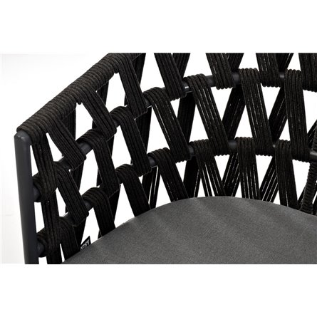 "Диего" стул плетеный из роупа, основание дуб, роуп темно-серый круглый, ткань серая 