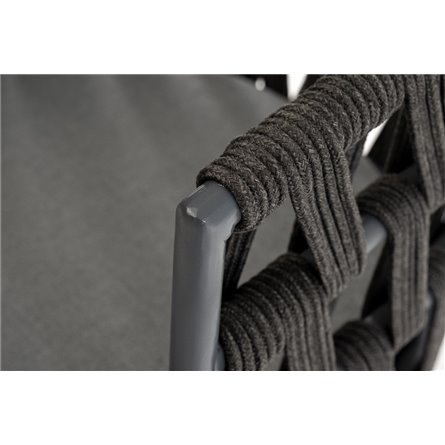 "Диего" стул плетеный из роупа, основание дуб, роуп темно-серый круглый, ткань серая 