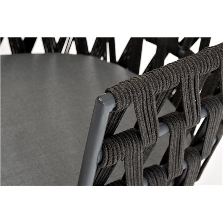 "Диего" стул плетеный из роупа, основание дуб, роуп темно-серый круглый, ткань серая 