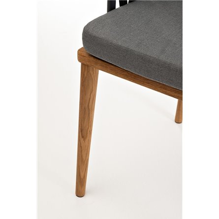 "Диего" стул плетеный из роупа, основание дуб, роуп темно-серый круглый, ткань серая 