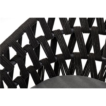 "Диего" стул плетеный из роупа, основание дуб, роуп темно-серый круглый, ткань серая 