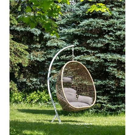 "Флоренция" подвесное кресло-кокон из искусственного ротанга, цвет соломенный с серой подушкой