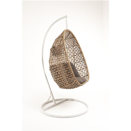 "Флоренция" подвесное кресло-кокон из искусственного ротанга, цвет соломенный с серой подушкой