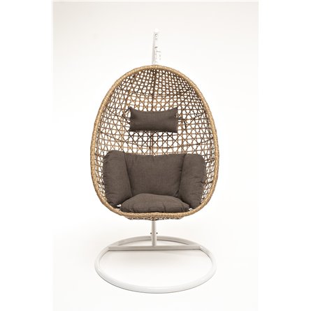 "Флоренция" подвесное кресло-кокон из искусственного ротанга, цвет соломенный с серой подушкой