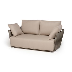 "Форли" диван 2-местный плетеный из роупа, каркас алюминий светло-серый (RAL7035) муар, роуп серо-коричневый 23мм, ткань Mossle 