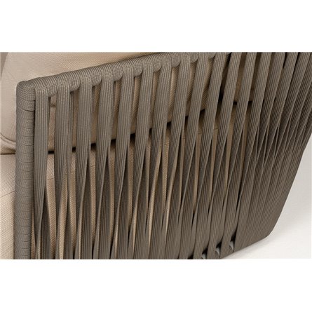 "Форли" диван 2-местный плетеный из роупа, каркас алюминий светло-серый (RAL7035) муар, роуп серо-коричневый 23мм, ткань Mossle