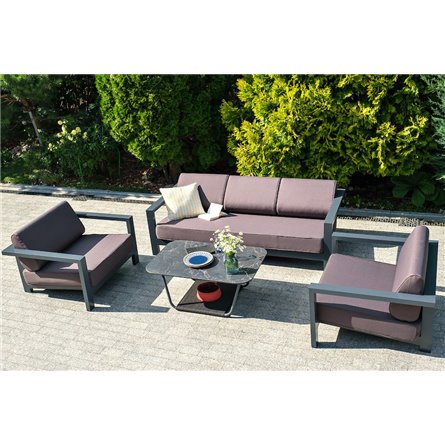 "Гранада" диван 3-местный, каркас алюминий темно-серый (RAL7024) муар, ткань темно-серая 027