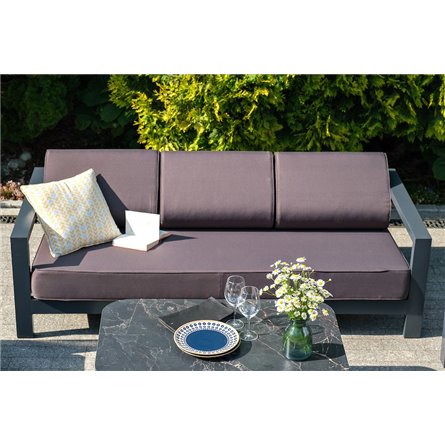 "Гранада" диван 3-местный, каркас алюминий темно-серый (RAL7024) шагрень, ткань темно-серая 027