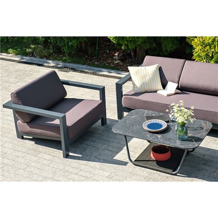 "Гранада" кресло алюминиевое, цвет темно-серый (RAL7024) муар, ткань темно-серая 027